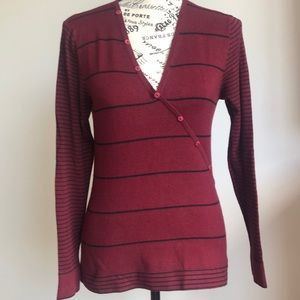 Bye brand burgundy wine & black stripe v-neck top